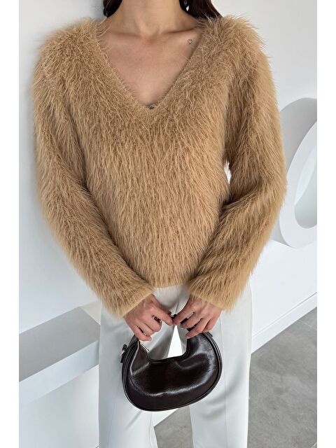 Gülseli Kadın V Yaka Sakallı Yumoş Triko Bluz - S000469746-19928