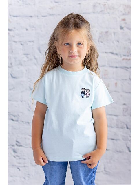 ZEYLAND Kız Çocuk Nakış Detaylı Kısa Kollu Tişört - Mint - S000315319-1180