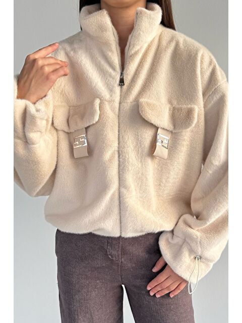 Gülseli Kadın Astarlı Fermuarlı Pelüş Ceket - S000469814-19966