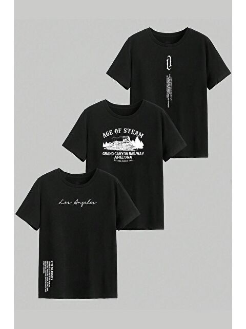 uyguntarz 3'lü Paket Baskılı Oversize T-shirt - S000240832-19351