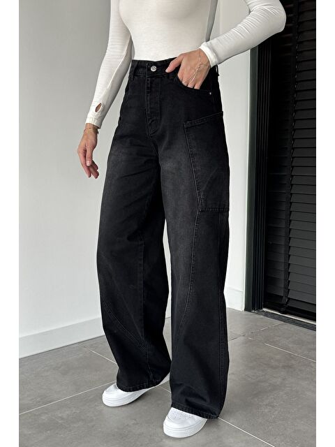 Gülseli Kadın Yüksek Bel Kargo Cepli Bol Kesim Jean Jean Pantolon - S000469802-19351