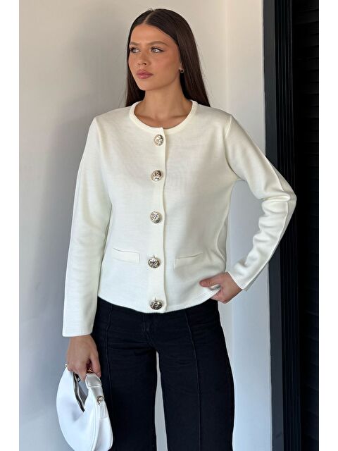 Gülseli Kadın Düğme Detaylı Triko Ceket - S000469797-19966