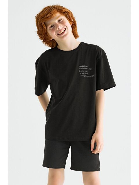 Zepkids Bisiklet Yaka Kısa Kol Timeless Baskılı Siyah Renk Erkek Çocuk Tshirt - S000356864-19351
