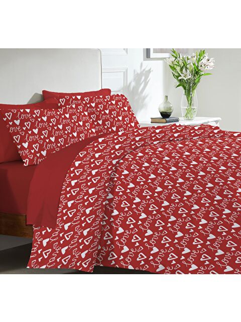 Evmila Kalp Baskılı Çift Kişilik 200x220 cm Çarşafsız Nevresim Takımı - S000132625-20045