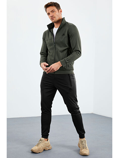 Tommylife Haki-Siyah Dik Yaka Fermuarlı Standart Kalıp Manşetli Erkek Eşofman Takım - 85160 - S000160184-37308