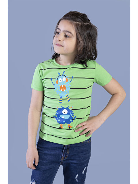 Toontoykids Erkek Çocuk Çizgili Canavar Baskılı Tişört - S000385605-19972