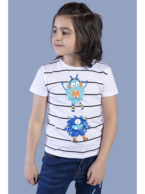 Toontoykids Erkek Çocuk Çizgili Canavar Baskılı Tişört - S000385605-20063