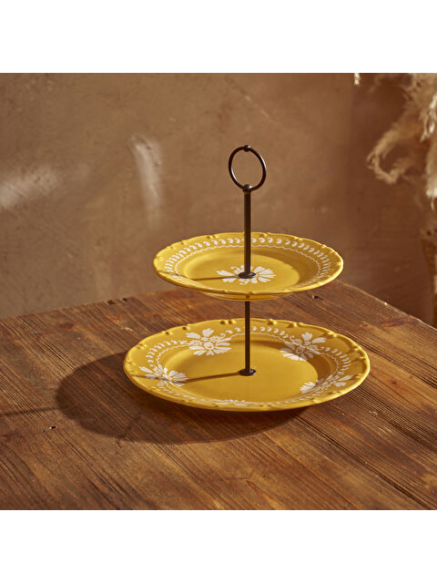 Bella Maison Indian Porselen Pastel 2 Katlı Kurabiyelik Hardal - S000276409-20074