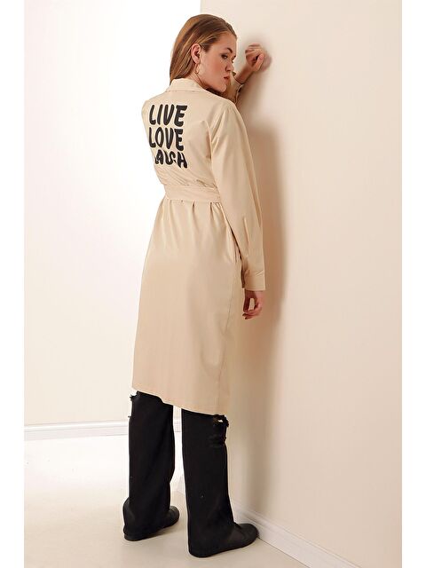 Bigdart 5853 Kruvaze Yaka Arkası Baskılı Trençkot - A.Bej - S000085404-19927