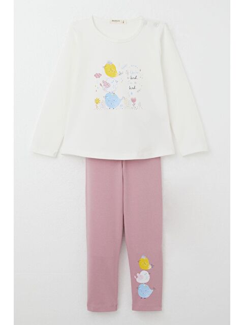 Breeze Kız Bebek Taytlı Takım Sevimli Renkli Kuş Baskılı Ekru (1.5-2 Yaş) - S000352702-19965