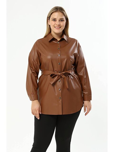 Mylinemoda Suni Deri Kuşaklı  Ceket - S000242466-19413