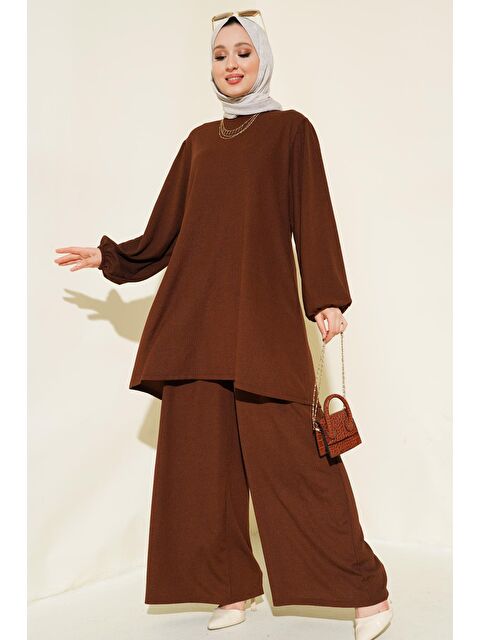 Bigdart Kadın Kahverengi Tunik Pantolon Alt Üst Takım 6663 - S000195068-19413