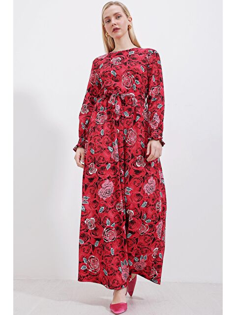 Bigdart 1525 Örme Tesettür Elbise - K. Kırmızı