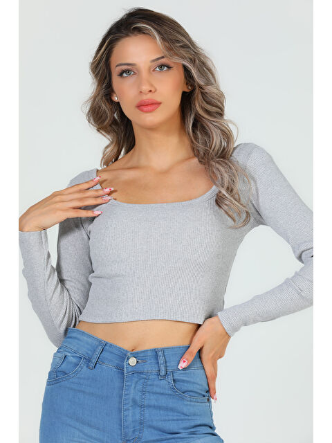 Gülseli Kadın Kare Yaka Kaşkorse Crop Body Bluz - S000300451-20600
