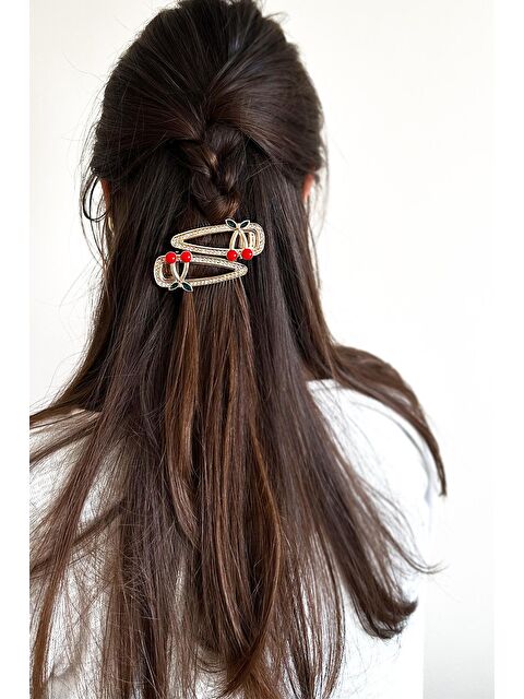 New Obsessions Vişneli Kristal Taşlı Asimetrik Metal Pens Yan Toka 4'lü Set - S000145000-20076