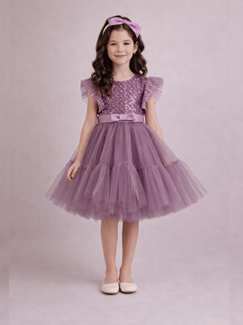 Luggi Baby Pullu Tül Etekli Kız Çocuk Abiye Elbise ve Tacı