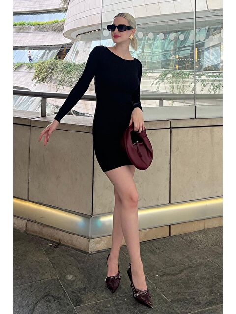 Madmext Siyah Madonna Yaka Mini Elbise Mg2041 - S000197721-19351