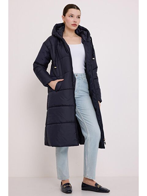 Bigdart Kadın Lacivert Kapüşonlu Uzun Şişme Mont 5120 - S000108593-21164