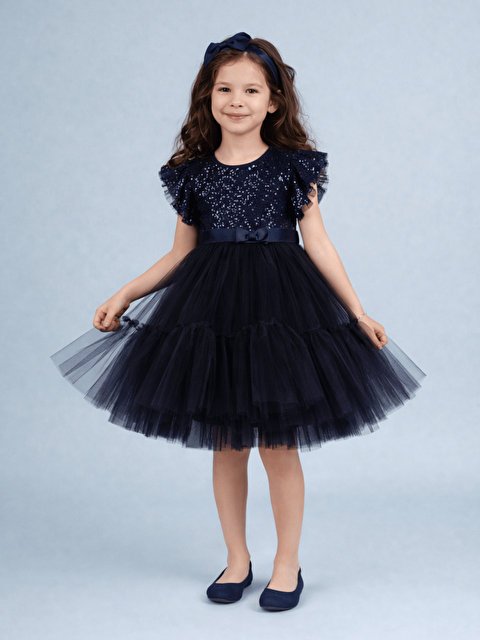 Luggi Baby Pullu Tül Etekli Kız Çocuk Abiye Elbise ve Tacı