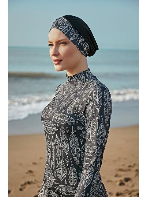 Remsa Mayo Tam Kapalı Tesettür Mayo R-018 Yaprak Tema İpek - S000087123-19351