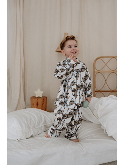 Oh La La Koala For Little Ones Panda Desenli Yaka Detaylı Çocuk Pijama Takım