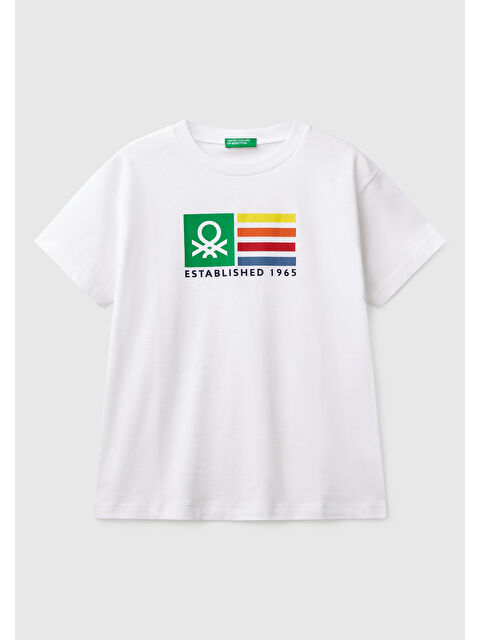 United Colors Of Benetton Erkek Çocuk Beyaz Benetton Logo Baskılı Tişört - S000356882-20063