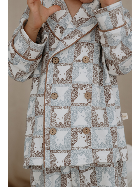 Oh La La Koala For Little Ones Kedi Desenli Yaka Detaylı Pijama Üst