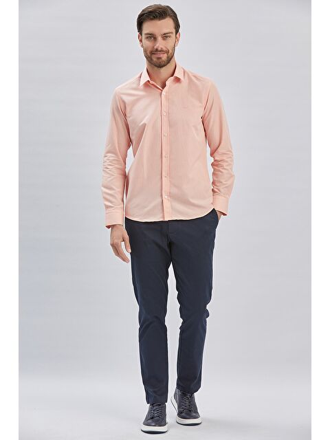İMZA Pudra Uzun Kollu Bez Ayağı Sert Yaka Cepsiz Pamuklu Klasik Slim Fit Dar Kesim Gömlek 1004240230 - S000356896-7152