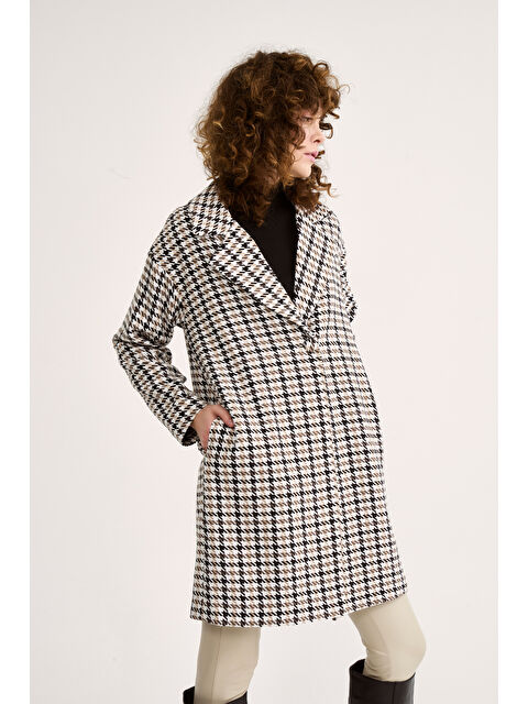 SATEEN Kazayağı Desenli Kaban - Kahve - S000324228-19413