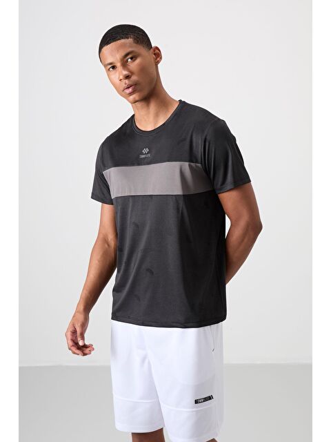 Tommylife Siyah Polyester Nefes Alan Jakarlı İnce Esnek Standart Fit Erkek Performans Tişört - 88398 - S000193835-19351