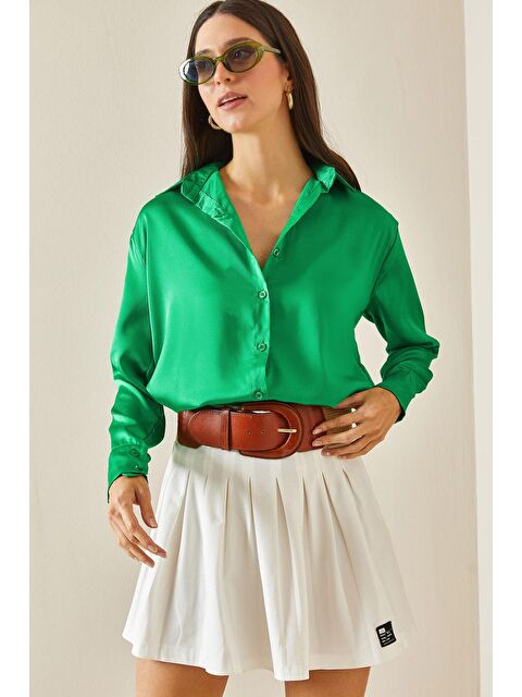 Xhan Yeşil Casual Saten Gömlek 5YXK2-48583-08 - S000207177-18194