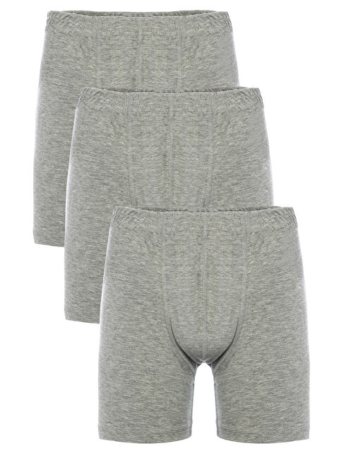 Tolin Erkek Pamuklu Gri Melanj Uzun Boxer 3'lü 416G - S000074992-74