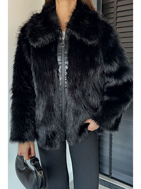 Gülseli Kadın Ön Fermuarlı Saçaklı Kürklü Mont - S000469759-19351