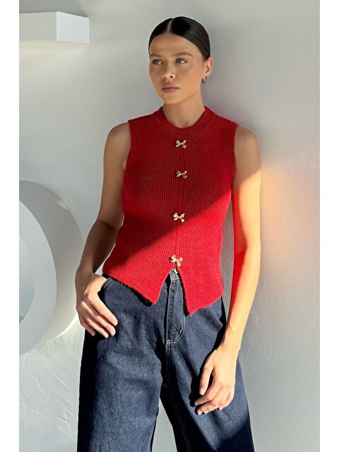 Gülseli Kadın Gold Düğme Detaylı Triko Bluz - S000469771-20045