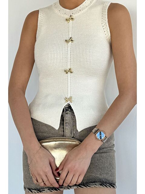 Gülseli Kadın Gold Düğme Detaylı Triko Bluz - S000469771-19966