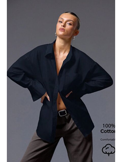 Tarz Cool Kadın Oversize Gömlek Uzun Kollu Basic Salaş Kesim Poplin Trend Günlük Gömlek