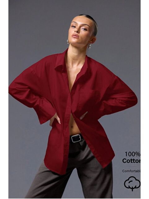 Tarz Cool Kadın Oversize Gömlek Uzun Kollu Basic Salaş Kesim Poplin Trend Günlük Gömlek
