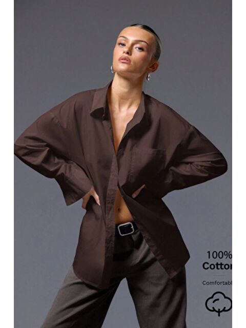 Tarz Cool Kadın Oversize Gömlek Uzun Kollu Basic Salaş Kesim Poplin Trend Günlük Gömlek