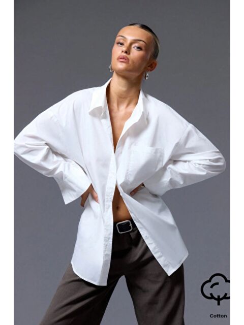 Tarz Cool Kadın Oversize Gömlek Uzun Kollu Basic Salaş Kesim Poplin Trend Günlük Gömlek
