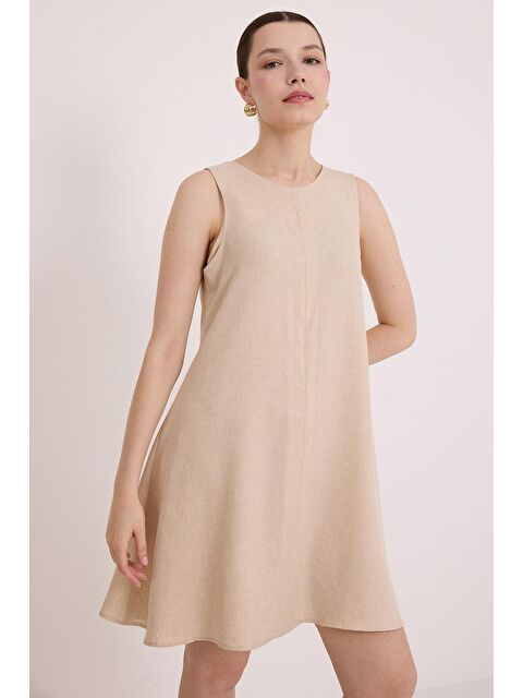 Bigdart Kadın Bej Mini Elbise 2491 - S000192171-19928