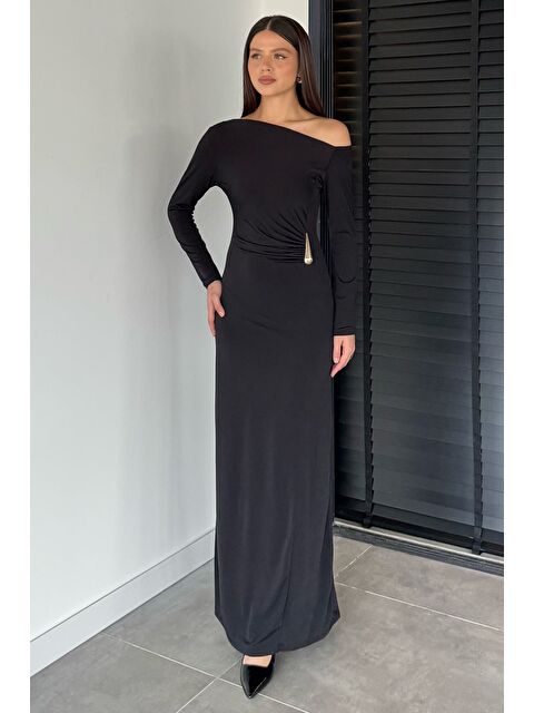 Gülseli Kadın Omuz Dekolteli Gold Tokalı Drapeli Elastanlı Elbise - S000469760-19351