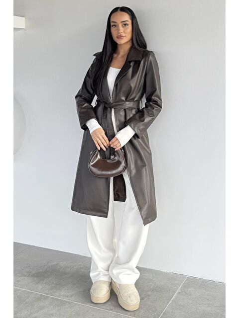 Gülseli Kadın Çift Cepli Bel Kuşaklı Astarlı Suni Deri Trençkot - S000469831-19413