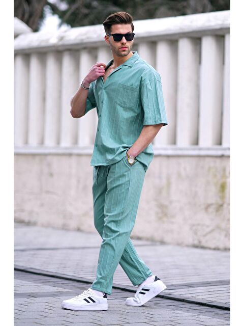 Madmext Erkek Nane Yeşili Gömlek-Pantolon %100 Pamuk Takım 5936 - S000142548-17259