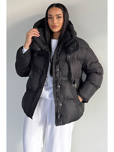 Gülseli Kadın Kapüşonlu Fermuarlı Ve Çıtçıtlı Şişme Mont - S000469832-19351