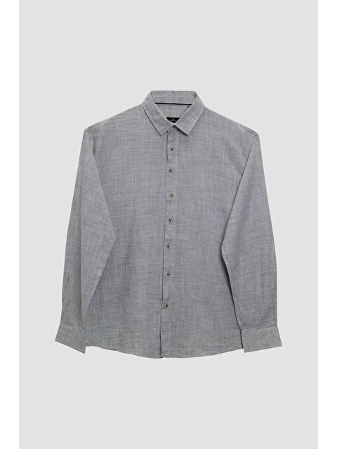 TUDORS Relax Fit Rahat Kesim Keten Doku Düz Yazlık Siyah Erkek Gömlek