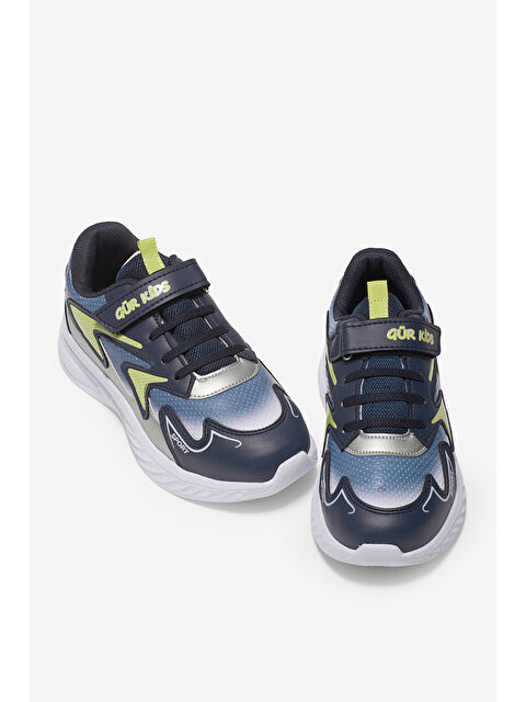 TONNY BLACK Çocuk Unisex Lacivert Sarı Eva Faylon Taban Çocuk Unısex Cırtlı Lastik Bağcıklı Spor Ayakkabı - S000504804-37354