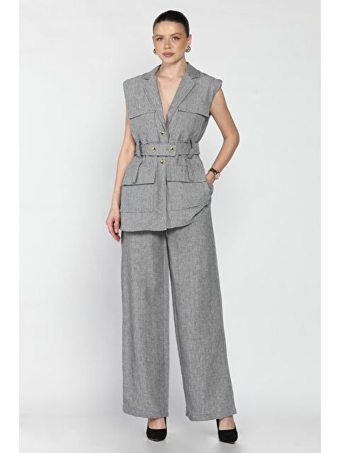 Gülseli Kadın Bel Kuşaklı Yelek Pantolon İkili Takım - S000374375-29351