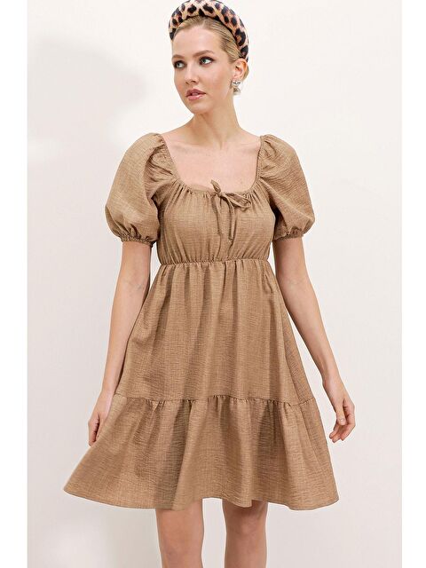 Bigdart 2351 Kloş Poplin Elbise - Camel - S000089476-37258