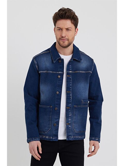 Explode Erkek Likralı Regular Fit Klasik Denim Ceket Lacivert - S000132628-21164
