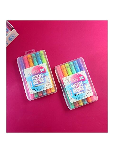 Bam Hediyelik Eşya Neon Renkli Çift Taraflı Fosforlu Kalem Seti – 6 Renk - S000490530-23173